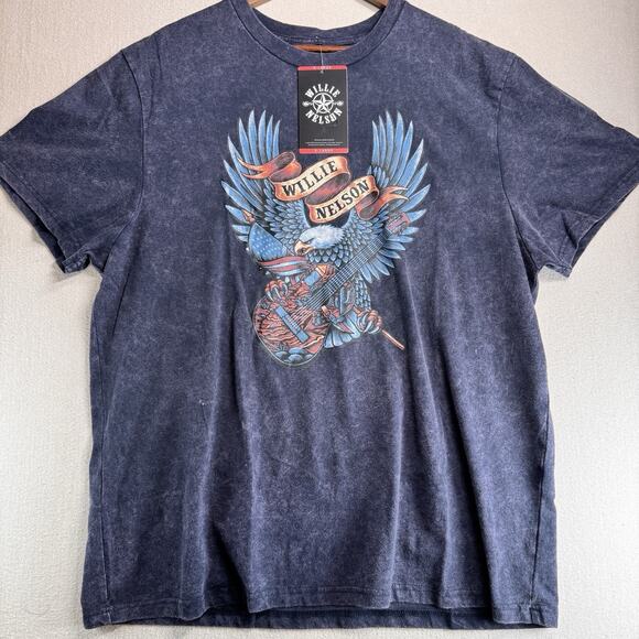 NWT Willie Nelson Music Legend T-Shirt XL Men's Black Stone-wash Performance Tee - Picture 1 of 4